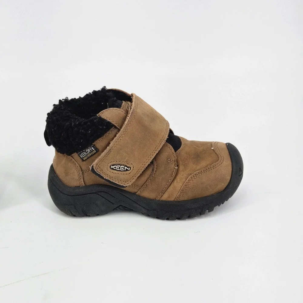 KEEN Kids Kootenay IV Mid Waterproof Brown Leather Wide Toe Box Boots US 8 VGUC